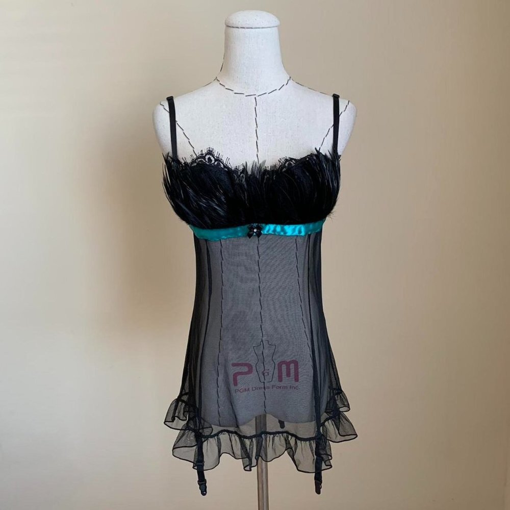 Vintage Feather Bust Sheer Nightie Slip Top by Shirley of Hollywood Whimsigoth